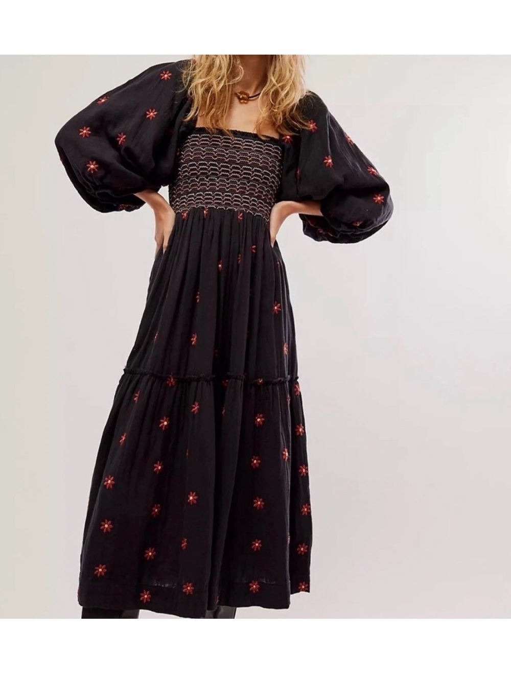 Free people Delilah smocked embroidered dress